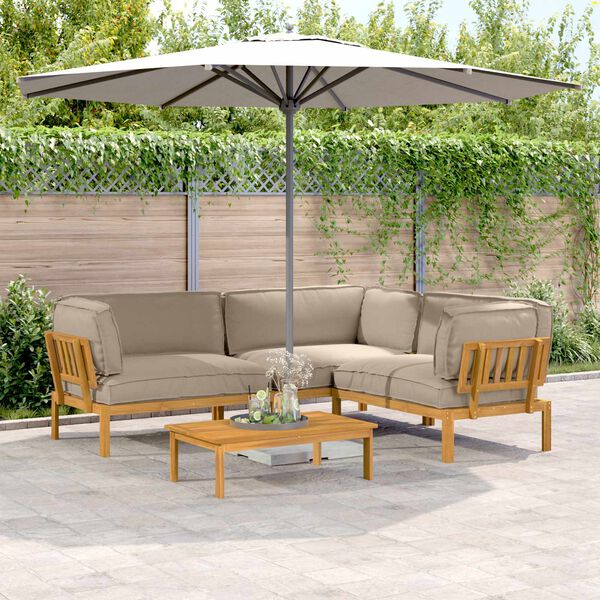 vidaXL Juego de Sof&aacute; con coj&iacute;n 4 pcs Taup&eacute; Madera de Acacia S&oacute;lida