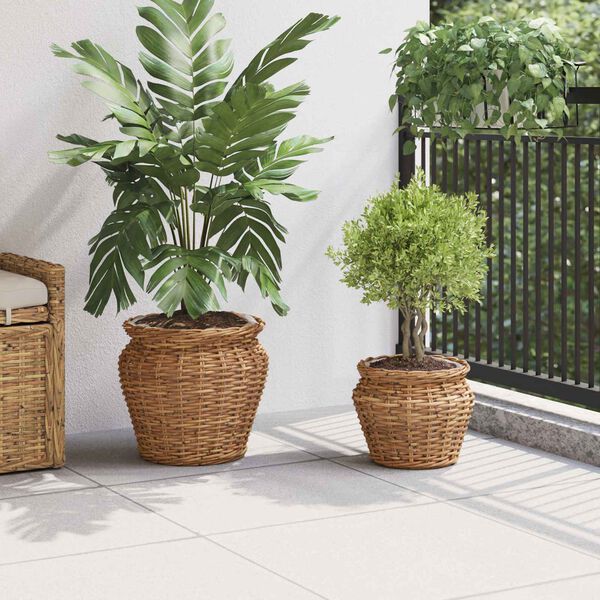 vidaXL Cesta para Plantas con almacenamiento 2 pcs Marr&oacute;n Ratan Lacak
