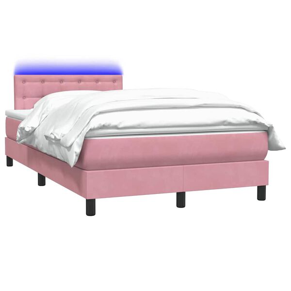 vidaXL Cama box spring con colch&oacute;n y LED terciopelo rosa 120x220 cm
