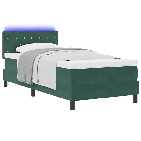vidaXL Cama Box Spring LED Verde oscuro 100 x 200 cm Terciopelo