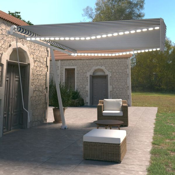 vidaXL Toldo manual retr&aacute;ctil con luz LED azul y blanco 450x350 cm