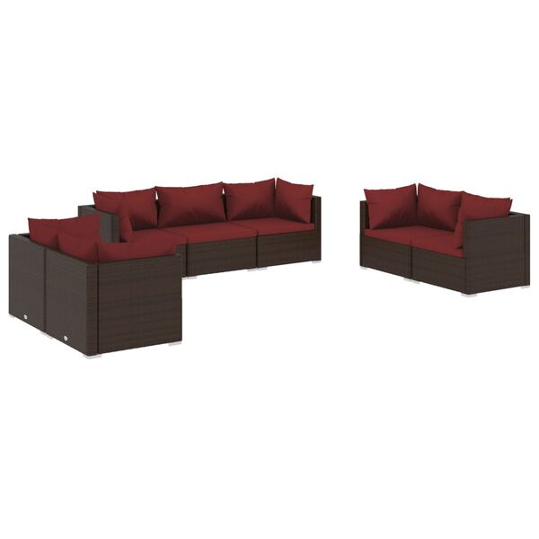 vidaXL Set muebles de jard&iacute;n 7 piezas y cojines rat&aacute;n sint&eacute;tico marr&oacute;n