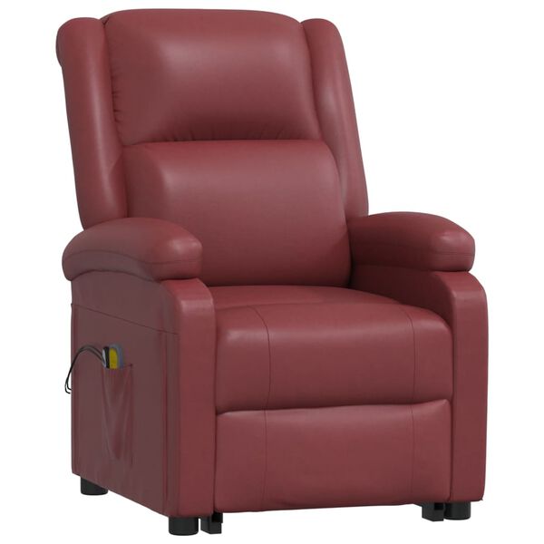 vidaXL Sill&oacute;n de masaje elevable cuero sint&eacute;tico rojo tinto