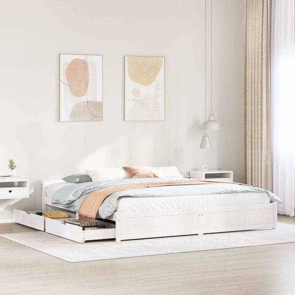 vidaXL Cama sin colch&oacute;n madera maciza de pino blanca 180x200 cm