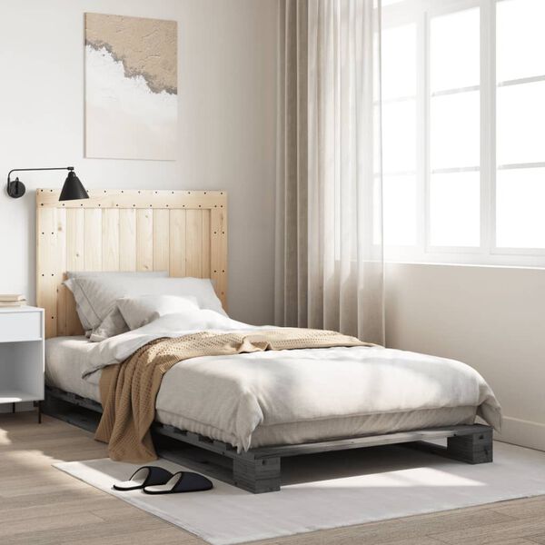 vidaXL Estructura de cama con cabecero madera de pino gris 100x200cm