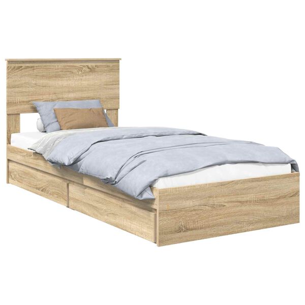 vidaXL Cama con almacenamiento con cabecera Roble Sonoma 90 x 190 cm
