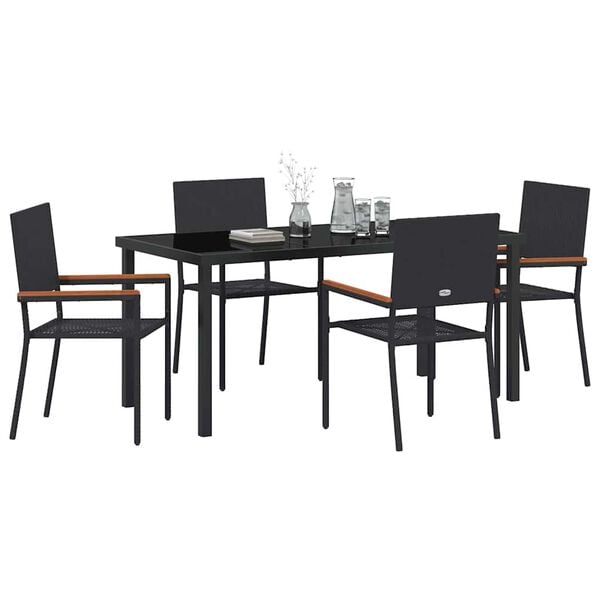 vidaXL Conjunto de Comedor de Jard&iacute;n 5 pcs Negro rat&aacute;n sint&eacute;tico