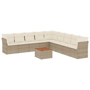 vidaXL Juego de sof&aacute;s jard&iacute;n con cojines beige 10 pzas rat&aacute;n sint&eacute;tico
