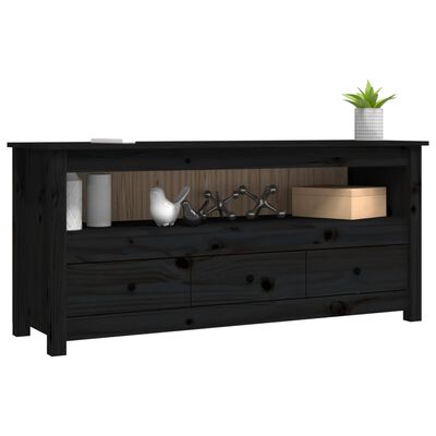 vidaXL Mueble de TV de madera maciza de pino negro 114x35x52 cm