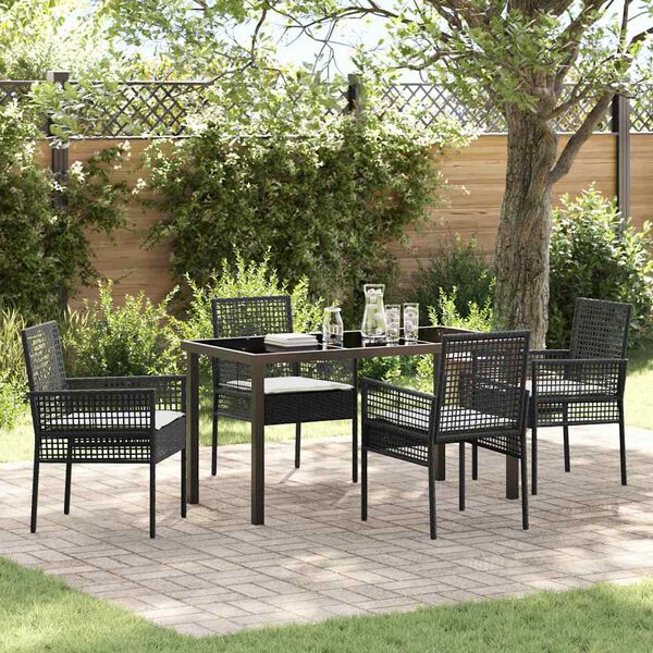 vidaXL Conjunto de Comedor de Jard&iacute;n 5 pcs Negro rat&aacute;n sint&eacute;tico