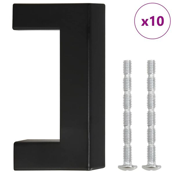 vidaXL Tiradores para armarios 10 uds acero inoxidable negro 64 mm