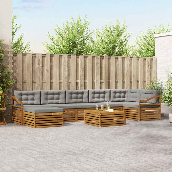 vidaXL Conjunto de sof&aacute;s de exterior 8 pcs Gris Natural y Claro