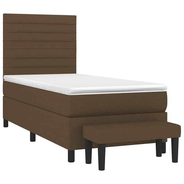 vidaXL Cama box spring con colch&oacute;n tela marr&oacute;n oscuro 90x200 cm
