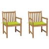 vidaXL Sillas de jard&iacute;n 2 uds madera de teca y cojines verde brillante