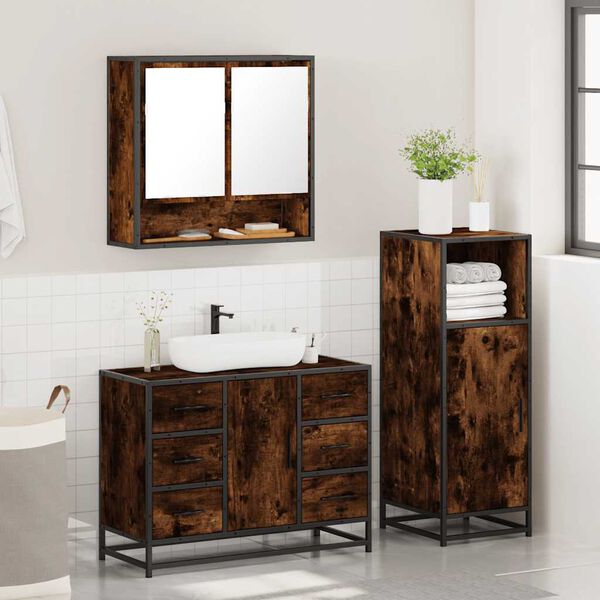 vidaXL Set de muebles ba&ntilde;o 3 pzas madera contrachapada roble ahumado