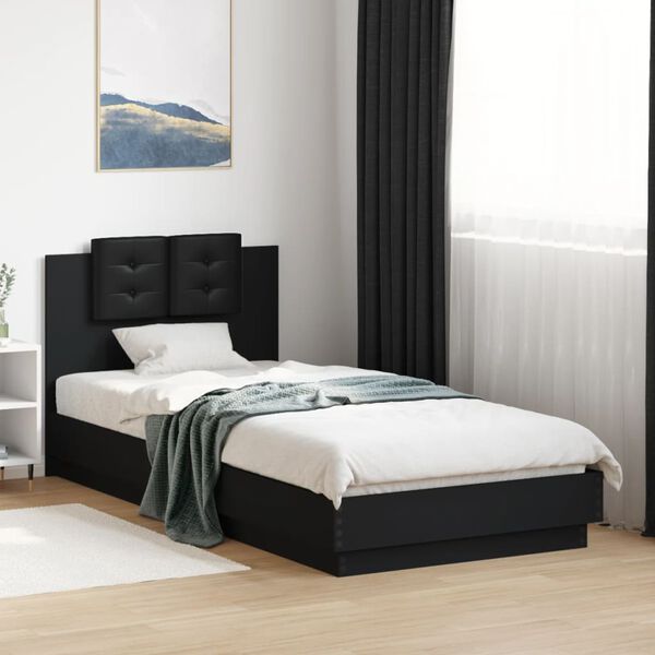 vidaXL Estructura cama con cabecero madera ingenier&iacute;a negro 90x200 cm