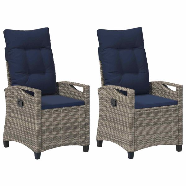 vidaXL Silla de Jard&iacute;n 2 pcs gris y azul marino 56 x 60 x 112 cm