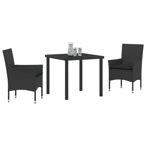 vidaXL Conjunto de Comedor de Jard&iacute;n 3 pcs Negro rat&aacute;n sint&eacute;tico