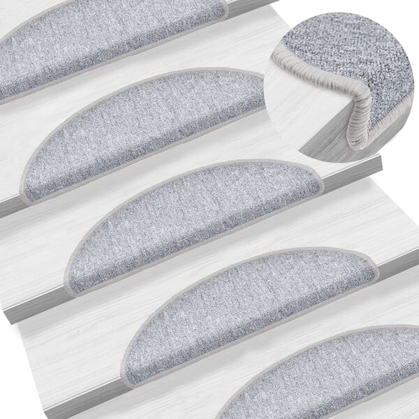 vidaXL Felpudos para escaleras (10 unidades, 56 x 17 x 3 cm, gris claro, semicirculares)