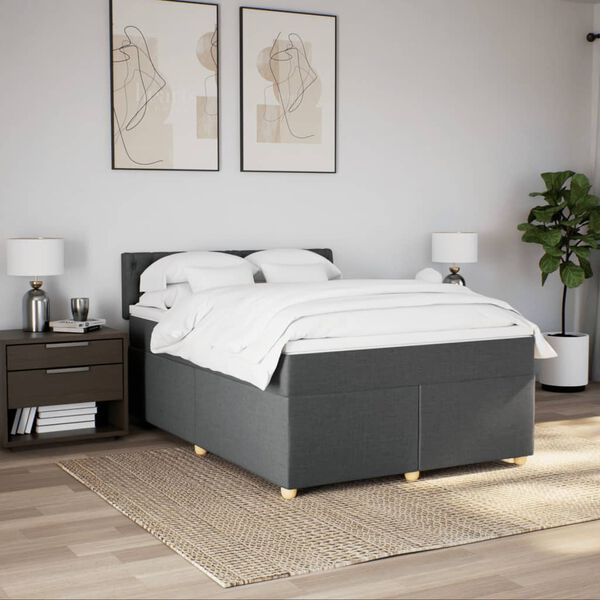 vidaXL Cama box spring con colch&oacute;n tela gris oscuro 140x200 cm