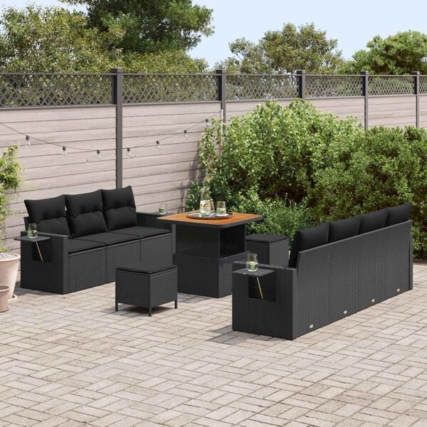 vidaXL Conjunto de sof&aacute; de jard&iacute;n 10 pcs Negro rat&aacute;n sint&eacute;tico