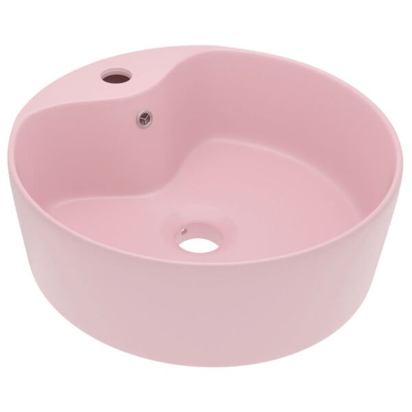 vidaXL Lavabo lujo con rebosadero cerámica rosa mate 36x13 cm