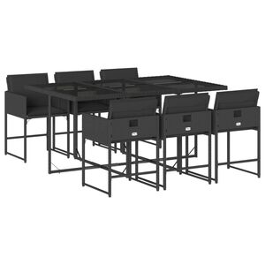 vidaXL Set de comedor de jard&iacute;n 7 pzas y cojines rat&aacute;n sint&eacute;tico negro