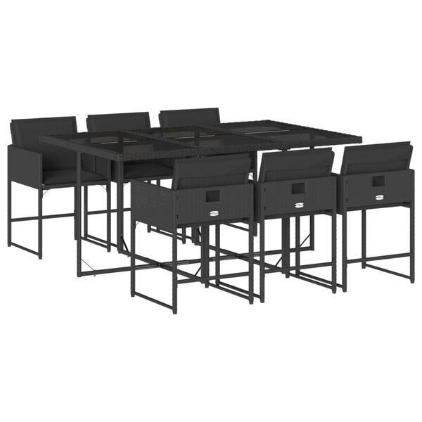 vidaXL Set de comedor de jard&iacute;n 7 pzas y cojines rat&aacute;n sint&eacute;tico negro
