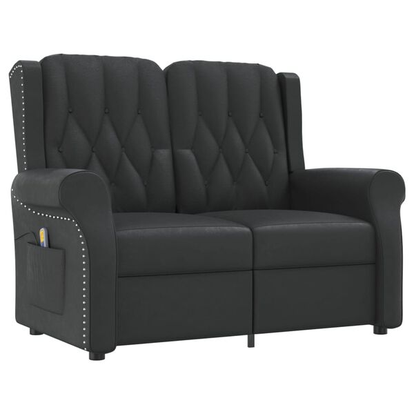 vidaXL Sill&oacute;n reclinable de masaje de 2 plazas cuero sint&eacute;tico negro