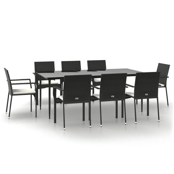 vidaXL Set de comedor de jard&iacute;n 9 pzas y cojines rat&aacute;n sint&eacute;tico negro