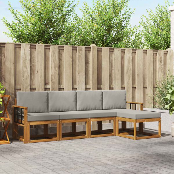 vidaXL Conjunto de sof&aacute;s de exterior 5 pcs Gris Natural y Claro