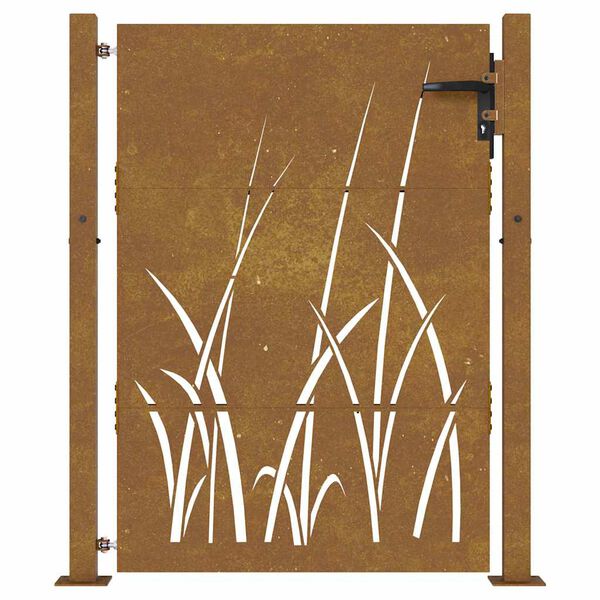 vidaXL Puerta de jard&iacute;n 100x150 cm de acero corten con dise&ntilde;o de hierba