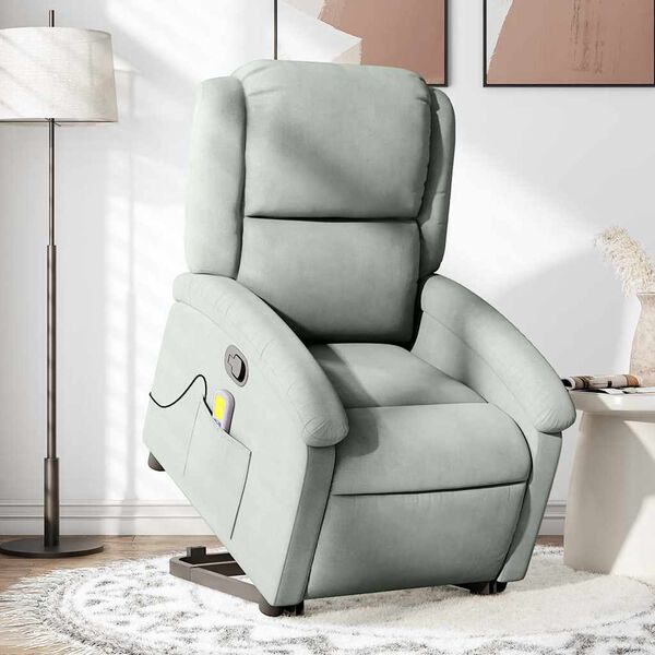 vidaXL Sill&oacute;n reclinable de masaje elevable terciopelo gris claro
