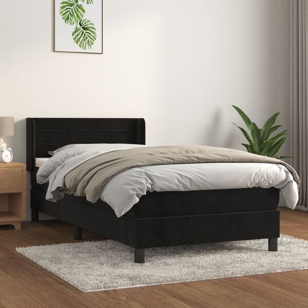 vidaXL Cama box spring con colch&oacute;n terciopelo negro 100x200 cm