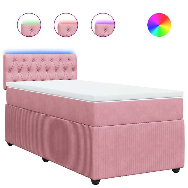 vidaXL Cama box spring con colch&oacute;n terciopelo rosa 90x190 cm