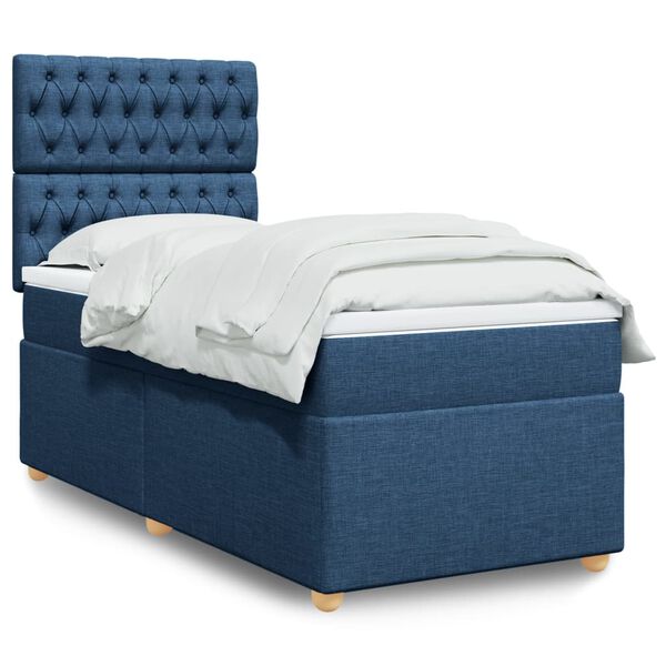 vidaXL Cama box spring con colch&oacute;n tela azul 100x200 cm