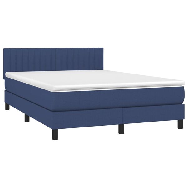 vidaXL Cama box spring colch&oacute;n y luces LED tela azul 140x190 cm