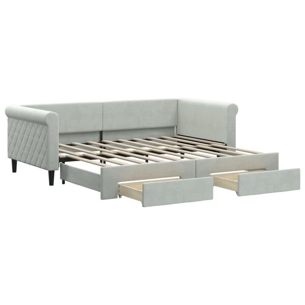 vidaXL Sofá cama nido con cajones terciopelo gris claro 90x190 cm