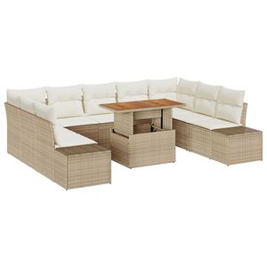vidaXL Conjunto de sof&aacute; de jard&iacute;n 10 pcs Beige Polirat&aacute;n