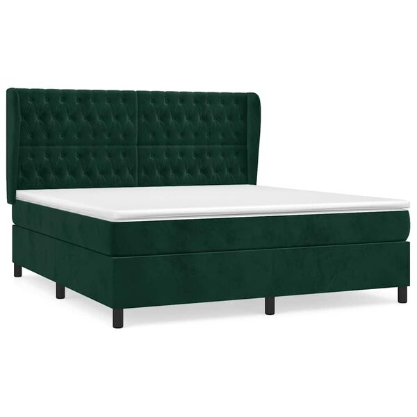 vidaXL Cama box spring con colch&oacute;n terciopelo verde oscuro 160x200 cm