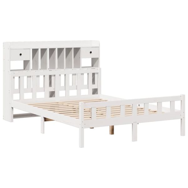 vidaXL Cama con estanter&iacute;a sin colch&oacute;n madera maciza blanca 160x200 cm