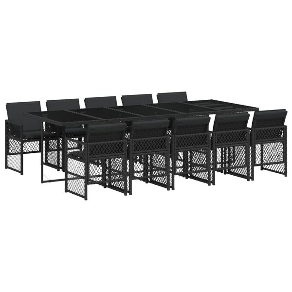 vidaXL Set de comedor jard&iacute;n 11 pzas con cojines rat&aacute;n sint&eacute;tico negro