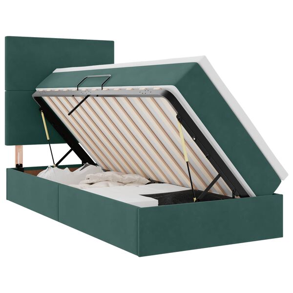 vidaXL Cama con almacenamiento y colch&oacute;n Verde oscuro 90 x 190 cm