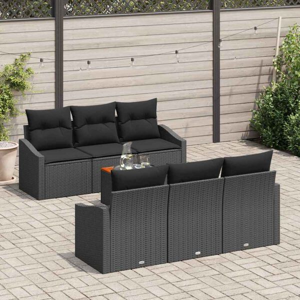 vidaXL Conjunto de sofás de jardín 7 pcs Negro ratán sintético