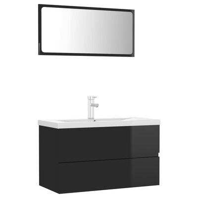 vidaXL Conjunto de muebles de baño aglomerado negro brillante