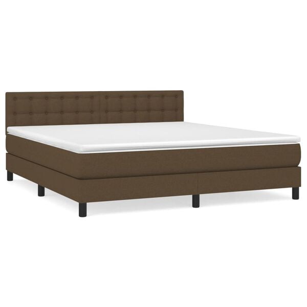 vidaXL Cama box spring con colch&oacute;n tela marr&oacute;n oscuro 180x200 cm