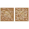 vidaXL Adorno de pared jard&iacute;n 2 uds acero corten dise&ntilde;o rosa 55x55 cm