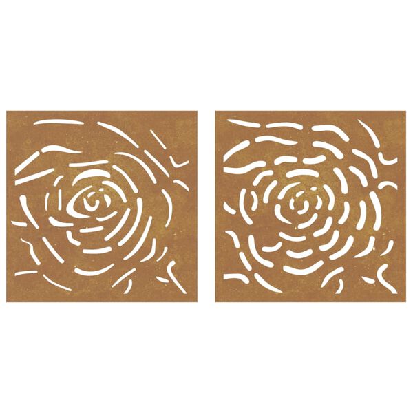 vidaXL Adorno de pared jard&iacute;n 2 uds acero corten dise&ntilde;o rosa 55x55 cm