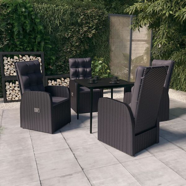 vidaXL Juego de comedor de jard&iacute;n 5 piezas con cojines negro