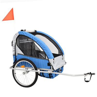 vidaXL Remolque para bicicletas y cochecito 2 en 1 azul y gris